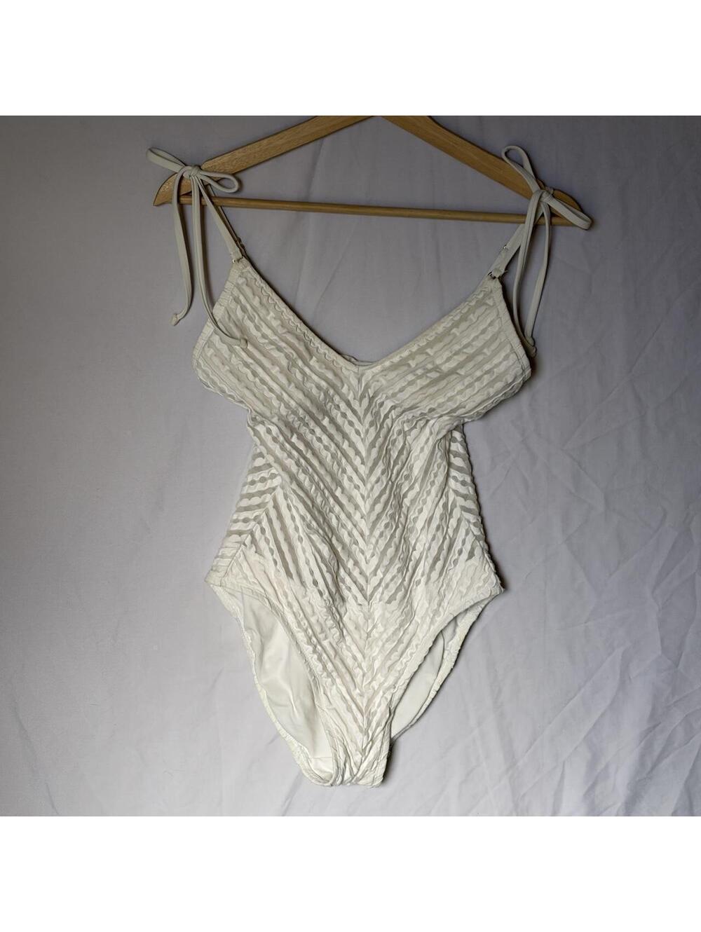 White One Piece Swimsuit Bridal Bachelorette Lined Sheer Middle